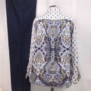 Paisley Printed 💯% Rayon Long Sleeve Roll Tab Pearl Buttons Blouse
